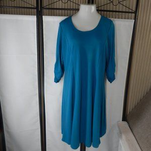 Susan Graver Teal Knit 3/4 Rusch Sleeve Midi Dress Size XL 18-20